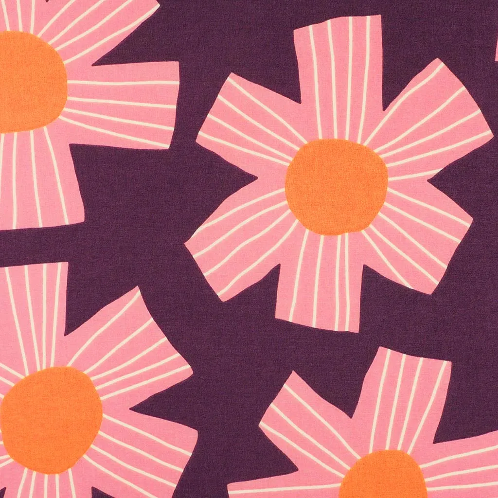 Cotton Voile - Dark Purple Sunny Days Woven Fabric by Nerida Hansen Sample