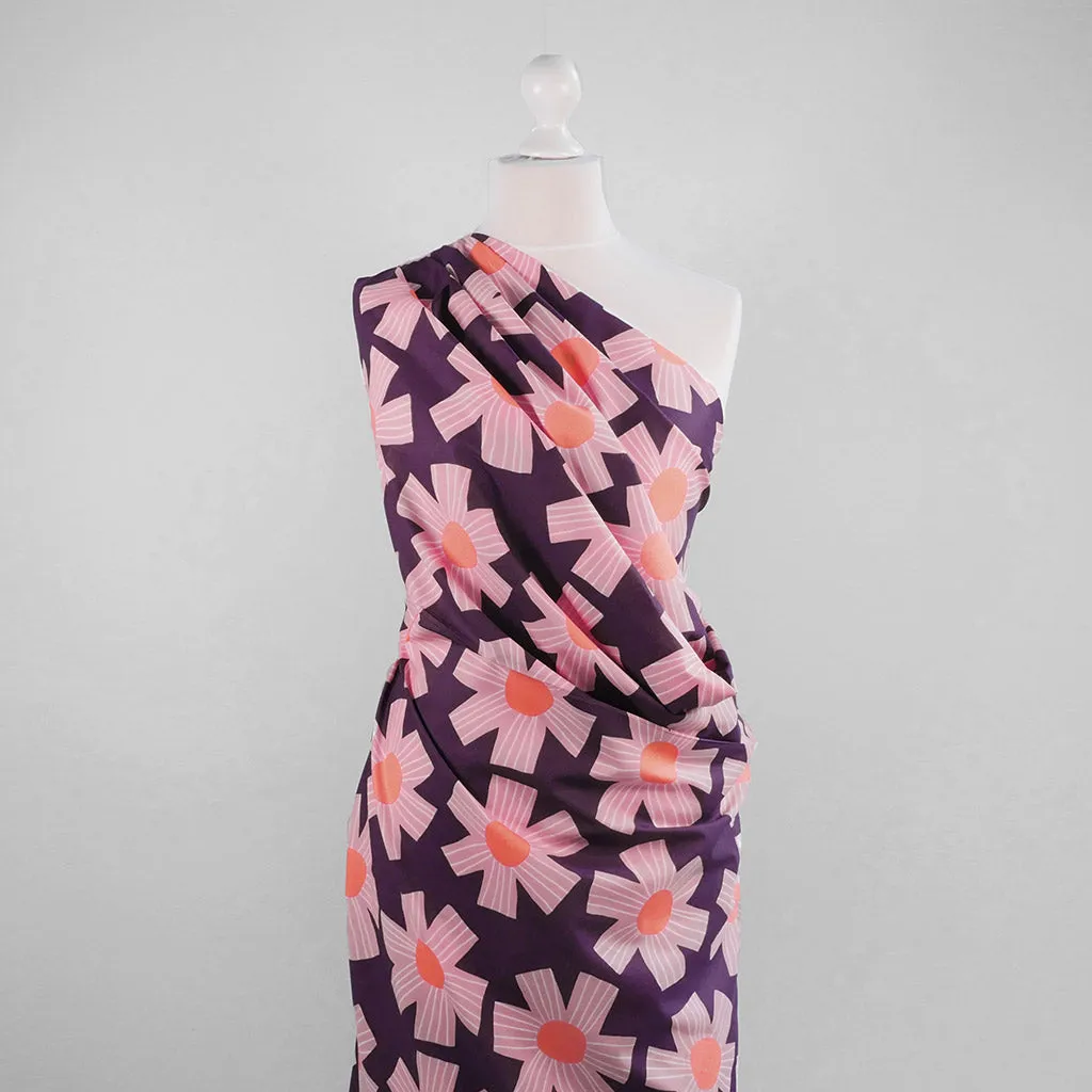 Cotton Voile - Dark Purple Sunny Days Woven Fabric by Nerida Hansen Sample