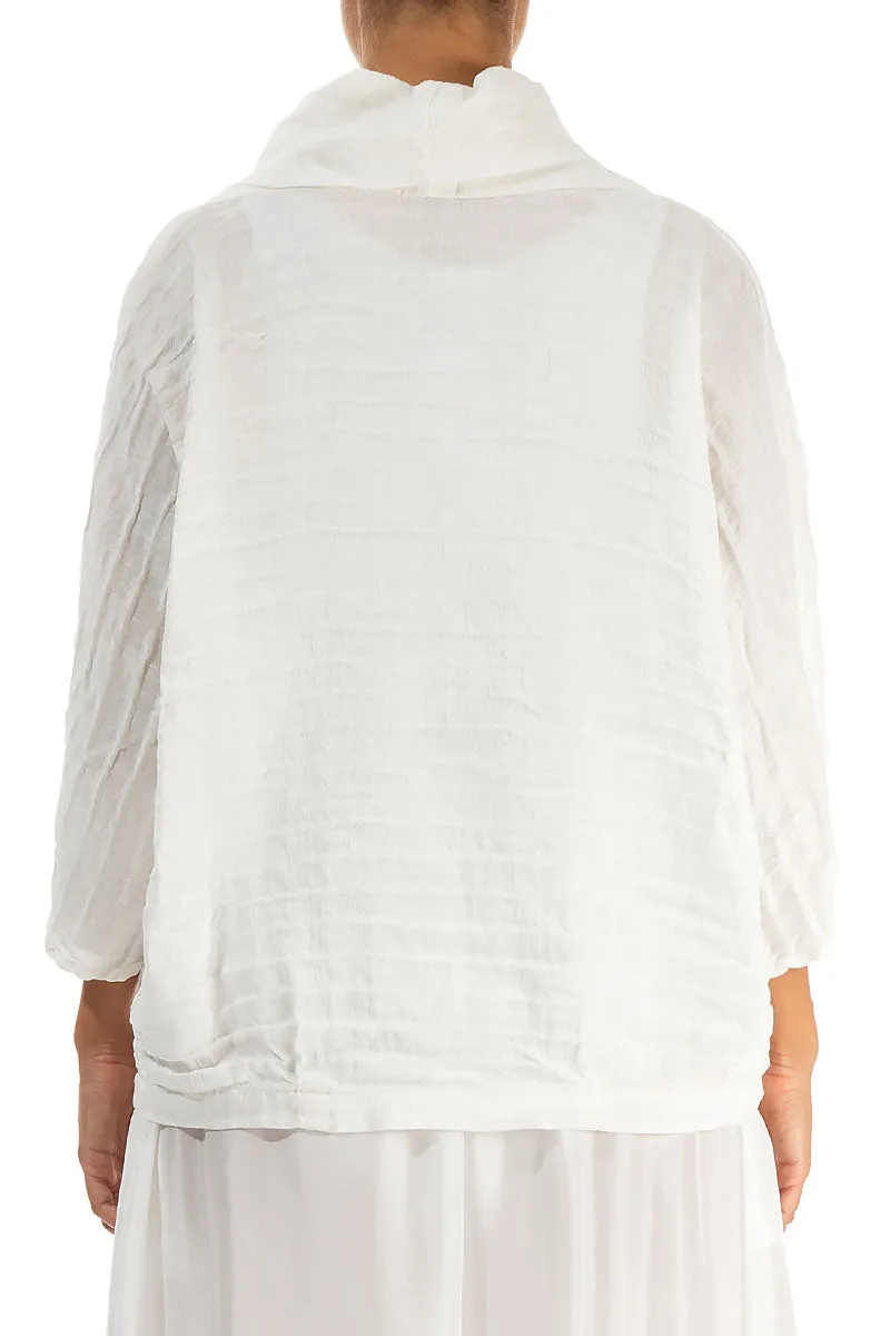 Cowl Neck Crinkled Off White Silk Linen Blouse