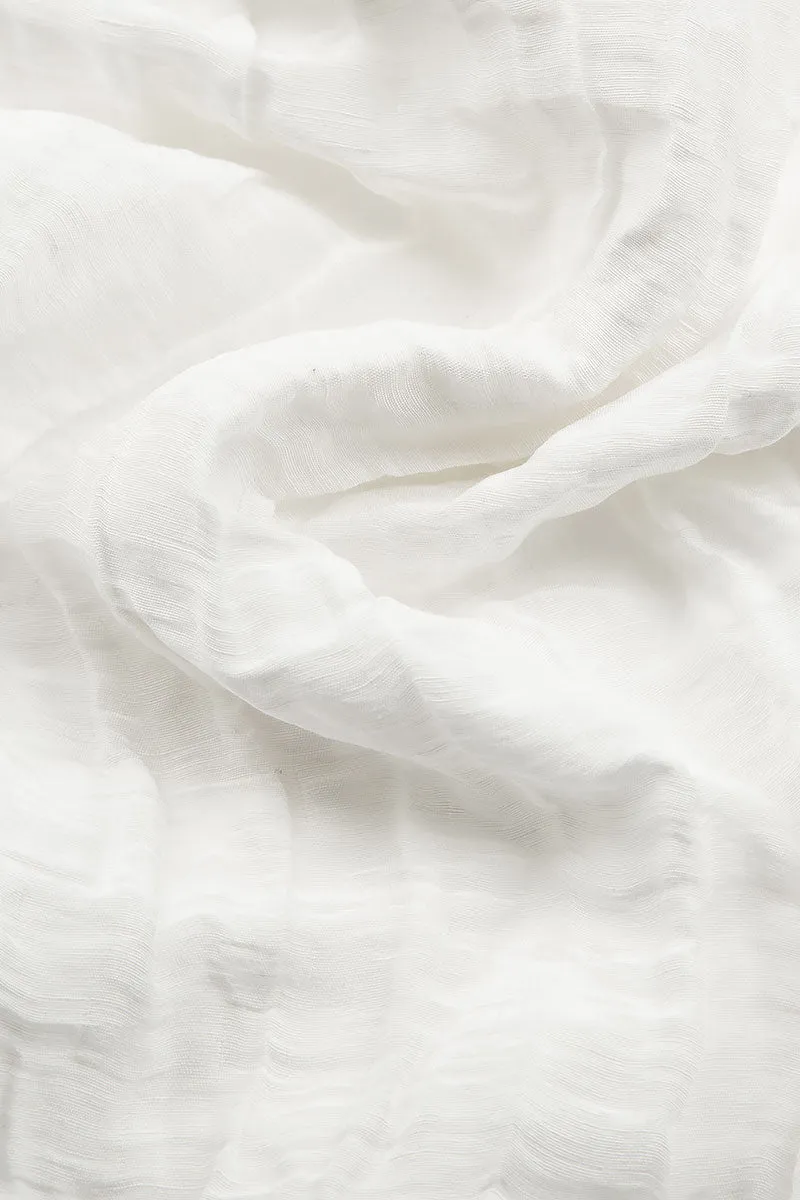 Cowl Neck Crinkled Off White Silk Linen Blouse