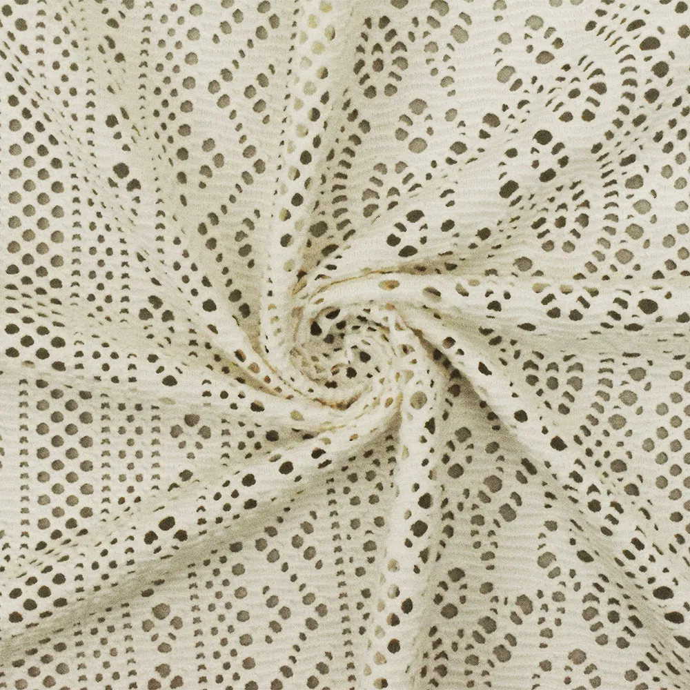 Cream Ivory Striped Pattern Stretch Poly Crochet Knit Fabric