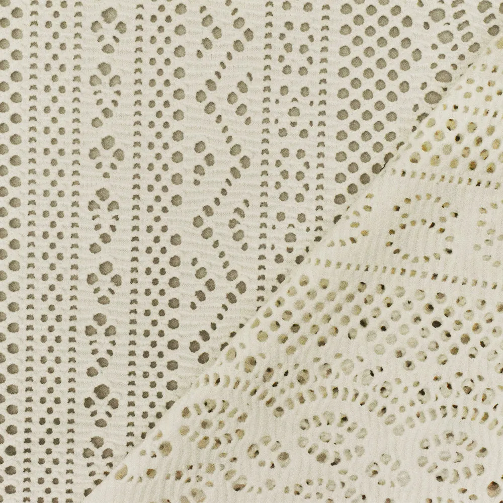 Cream Ivory Striped Pattern Stretch Poly Crochet Knit Fabric