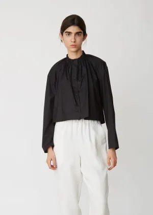 Cropped Gathered Cotton Shirt