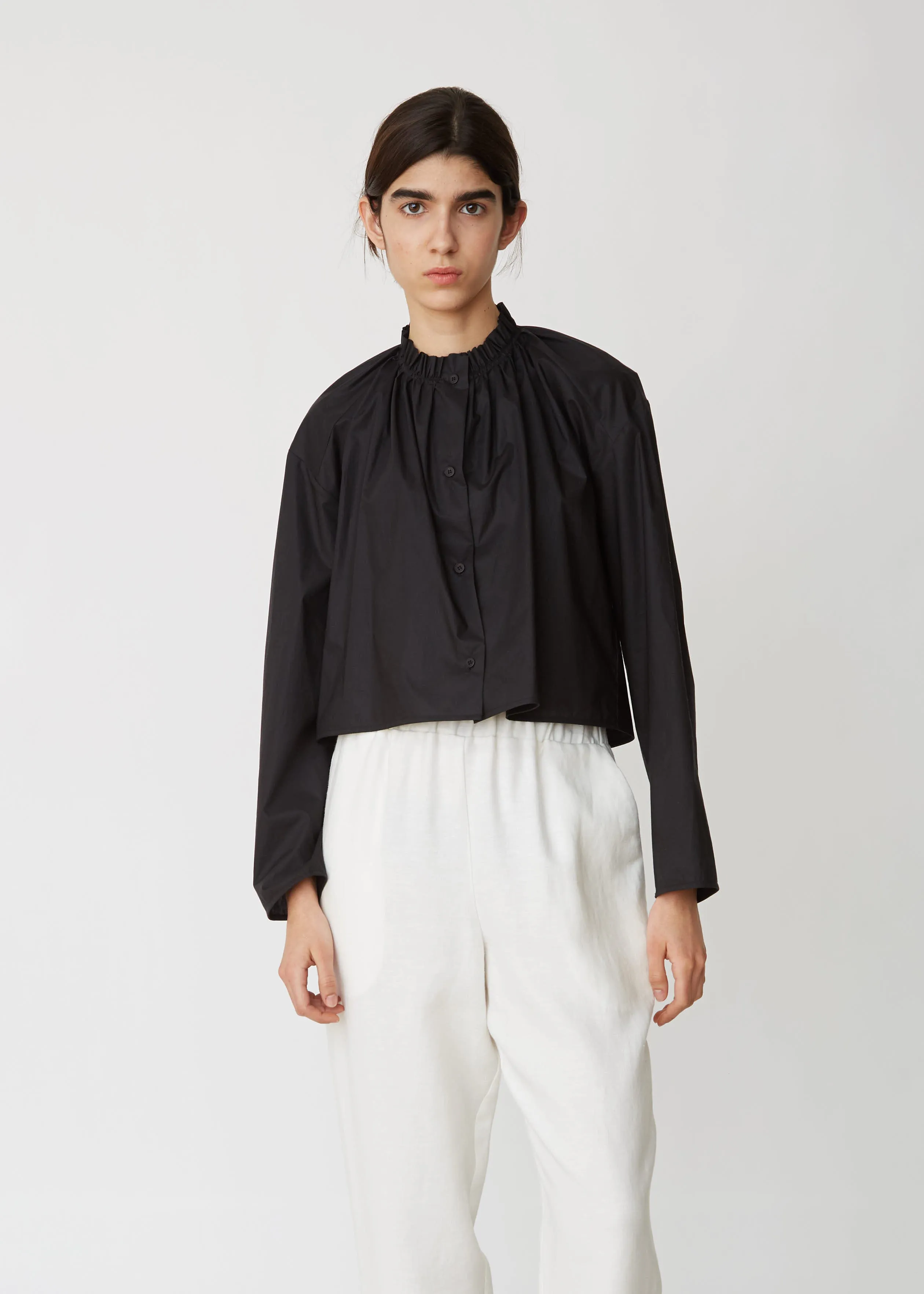 Cropped Gathered Cotton Shirt