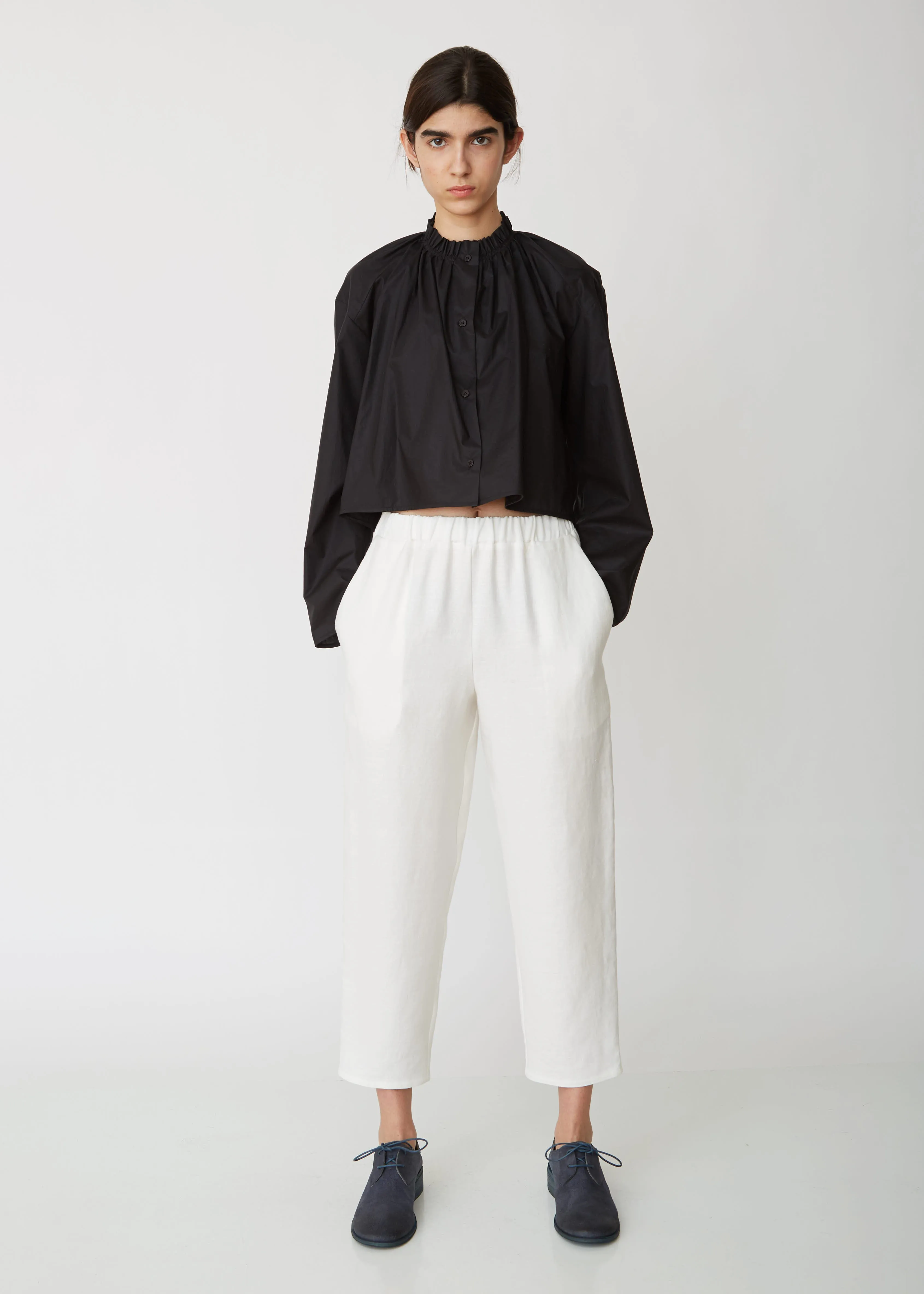 Cropped Gathered Cotton Shirt