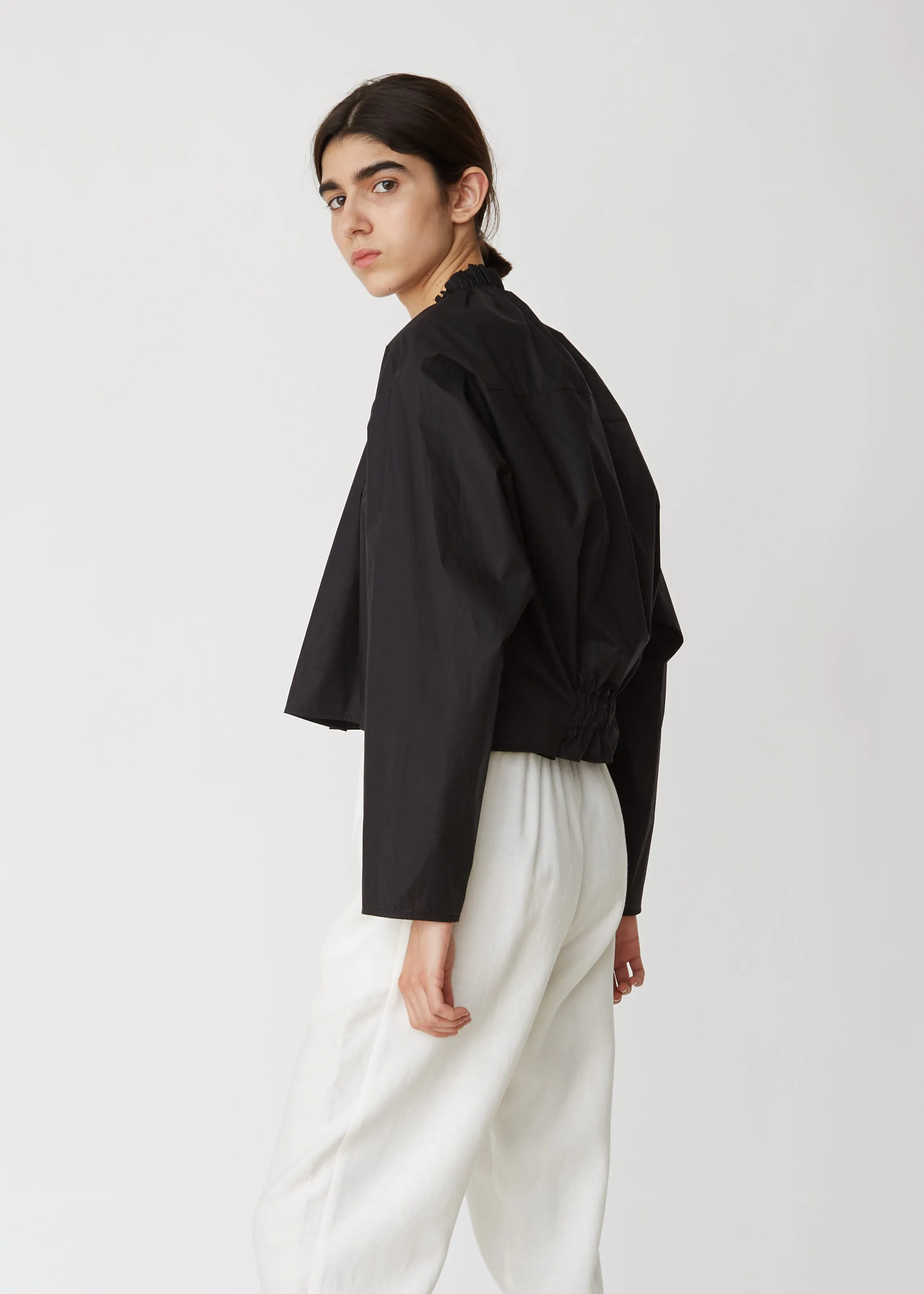 Cropped Gathered Cotton Shirt