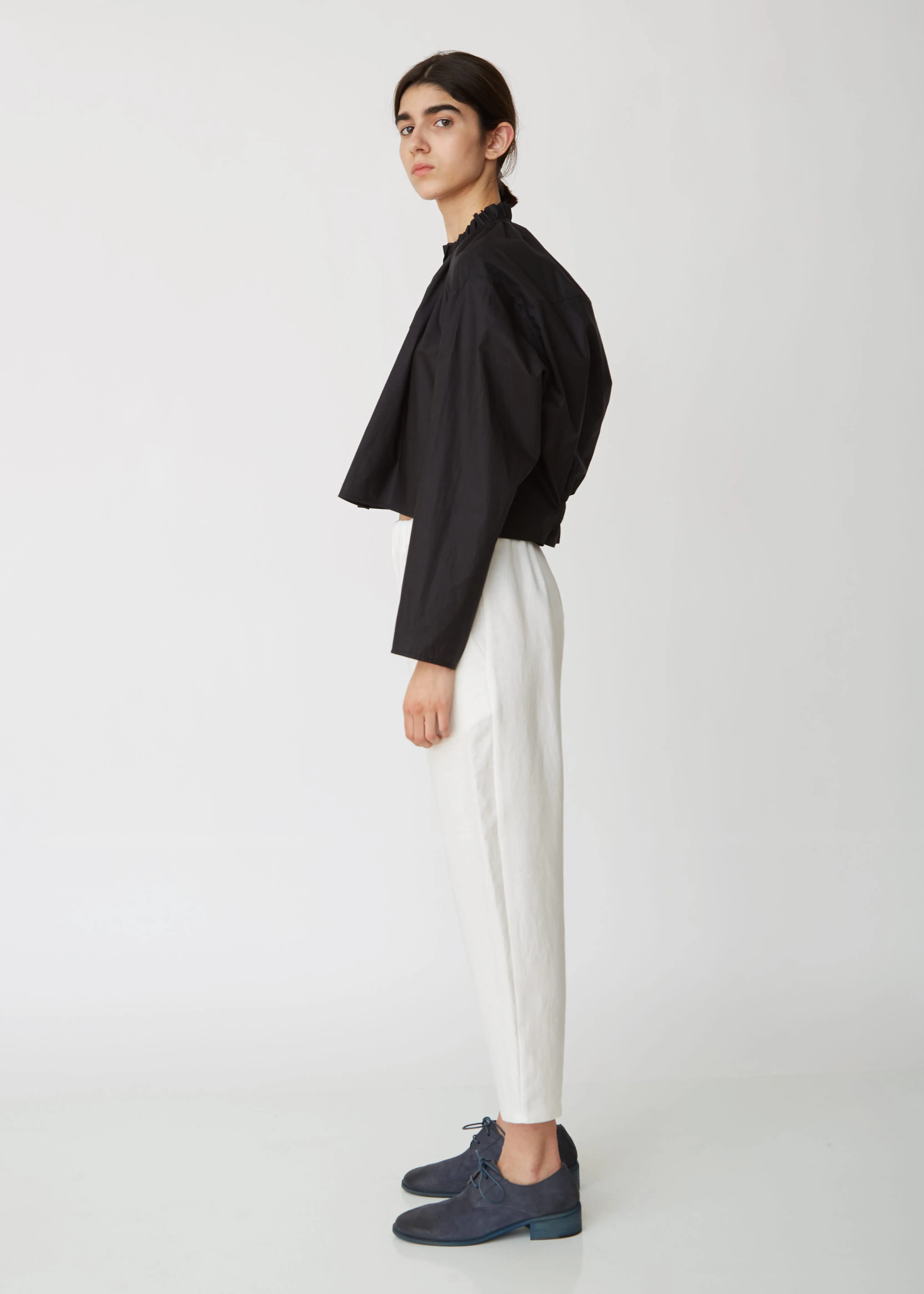 Cropped Gathered Cotton Shirt