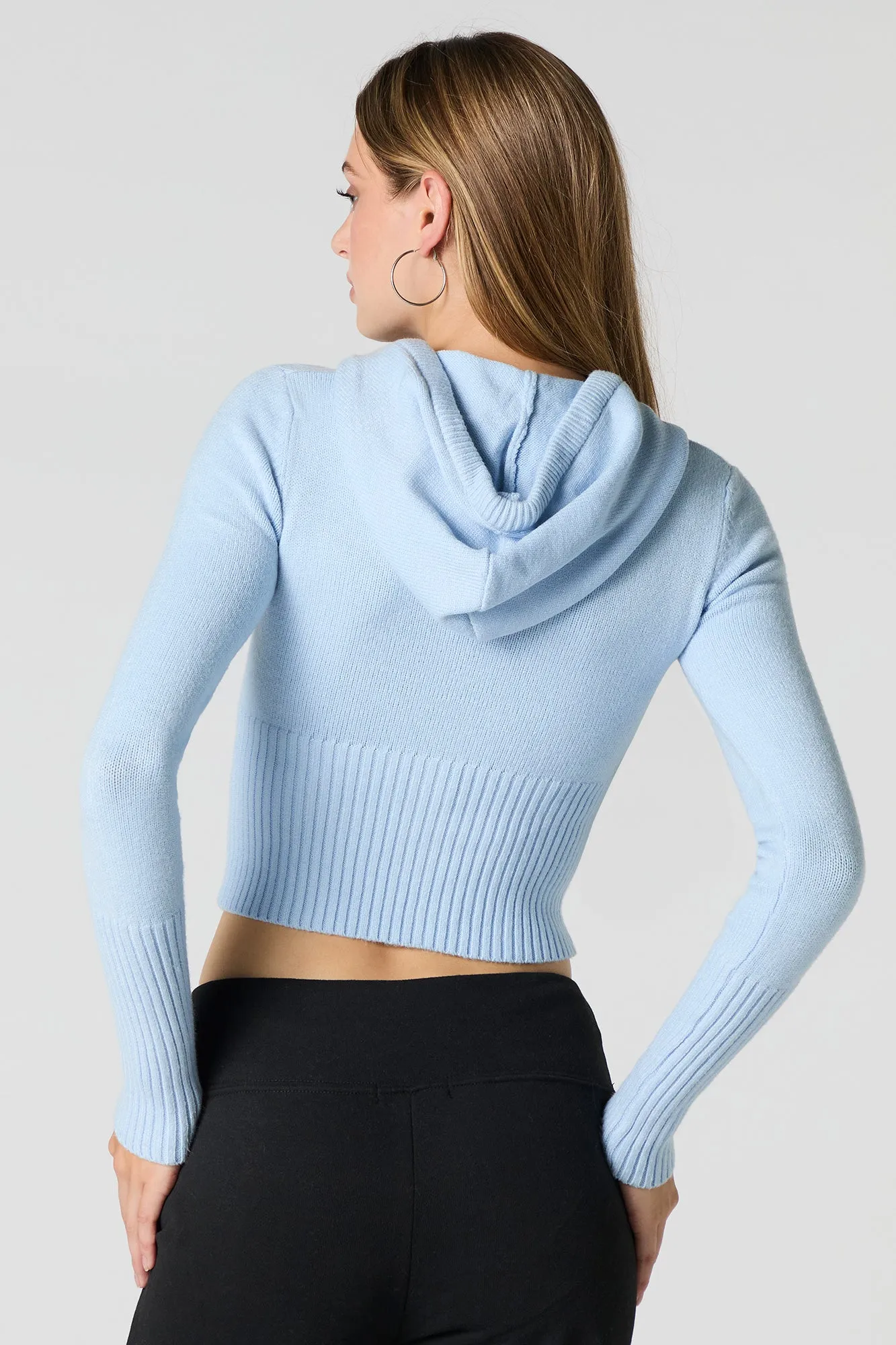 Cropped Zip-Up Hooded Sweater