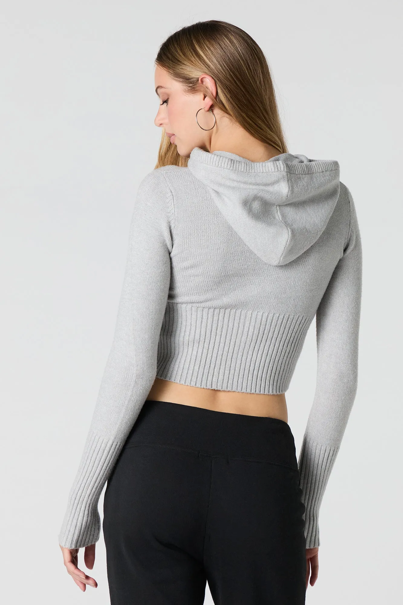 Cropped Zip-Up Hooded Sweater
