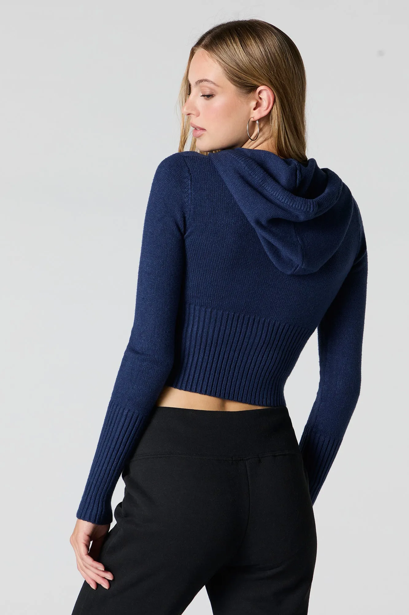 Cropped Zip-Up Hooded Sweater
