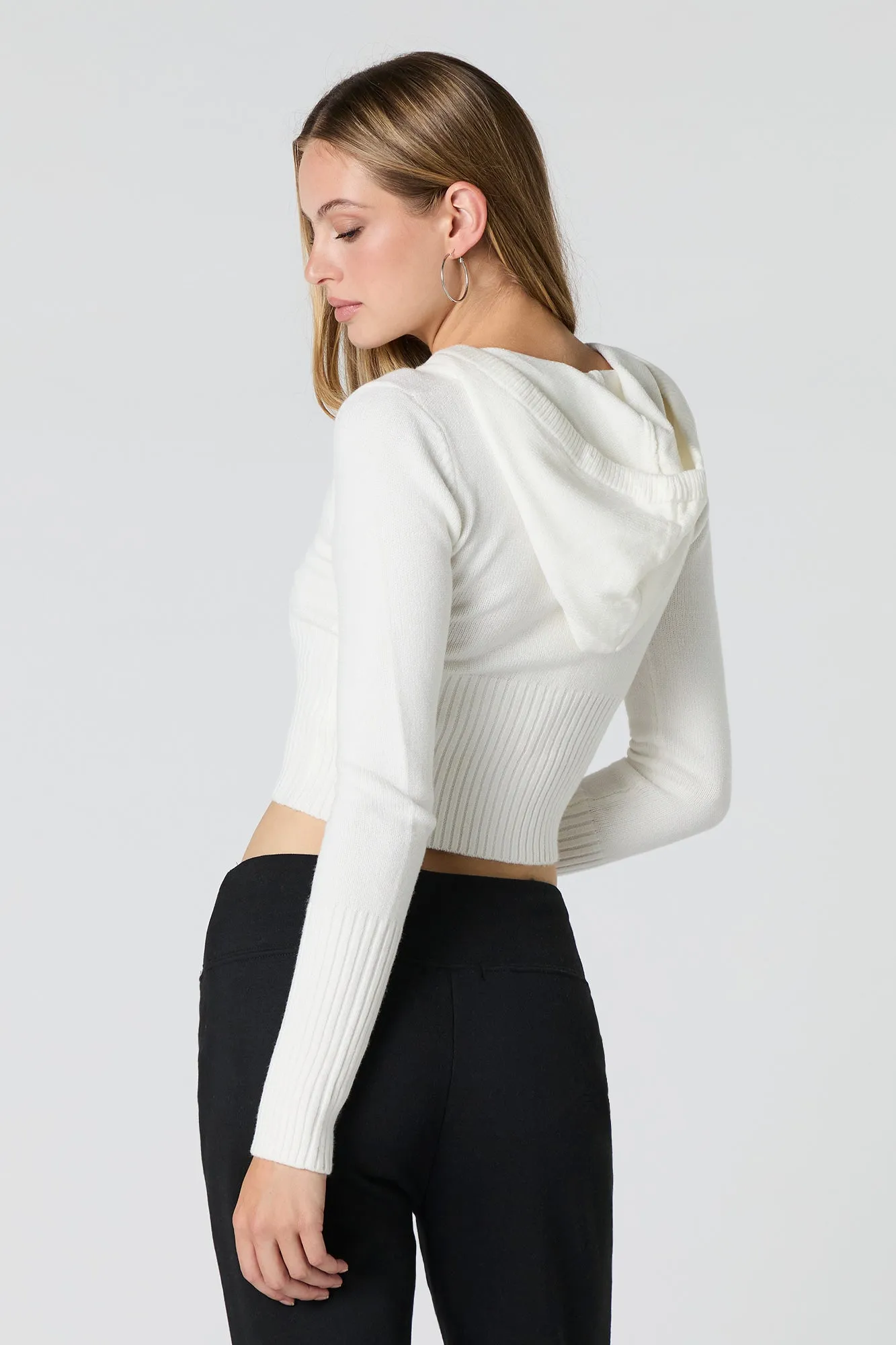 Cropped Zip-Up Hooded Sweater
