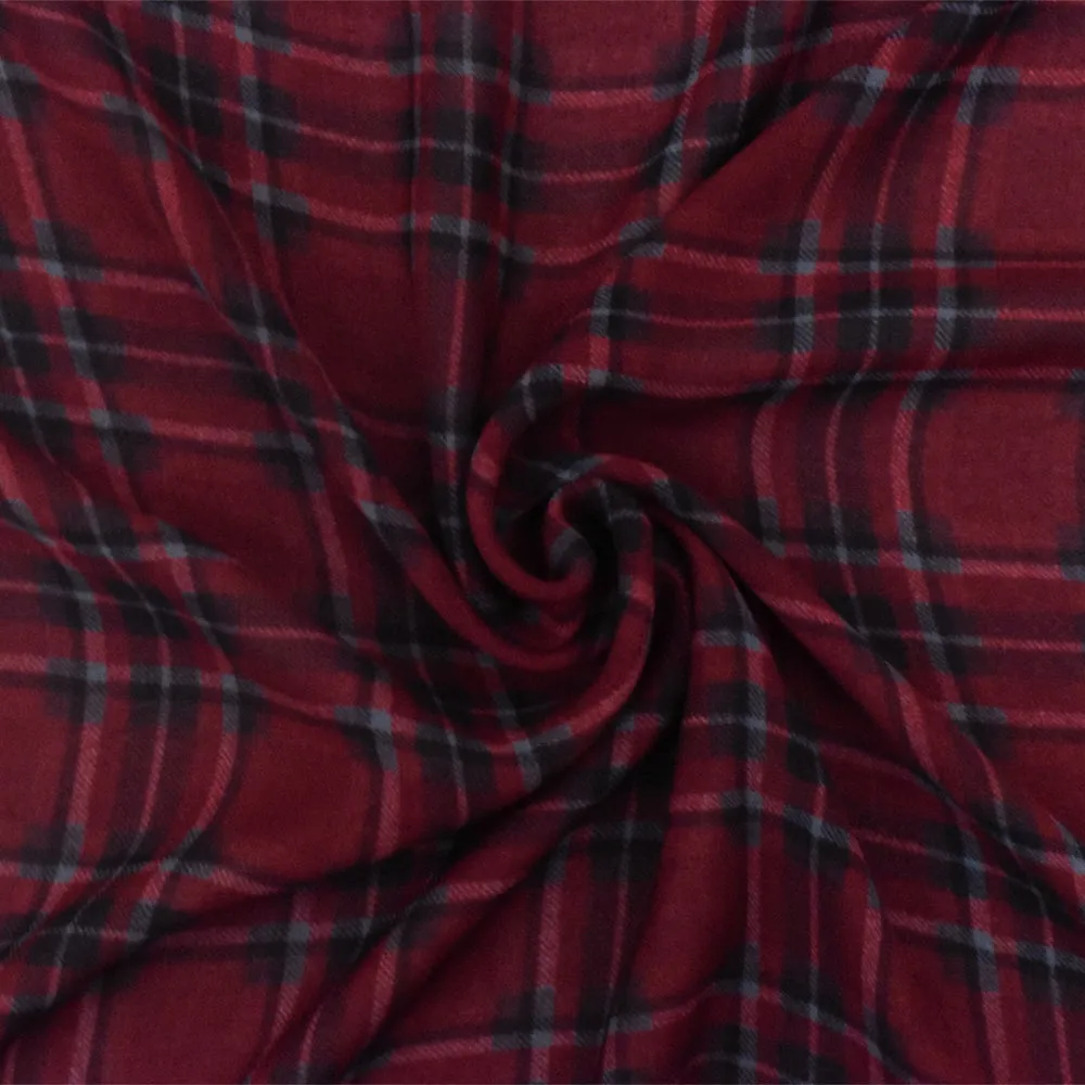 Dark Red-Black-Gray Plaid Poly Chiffon-Like Twill Woven Fabric
