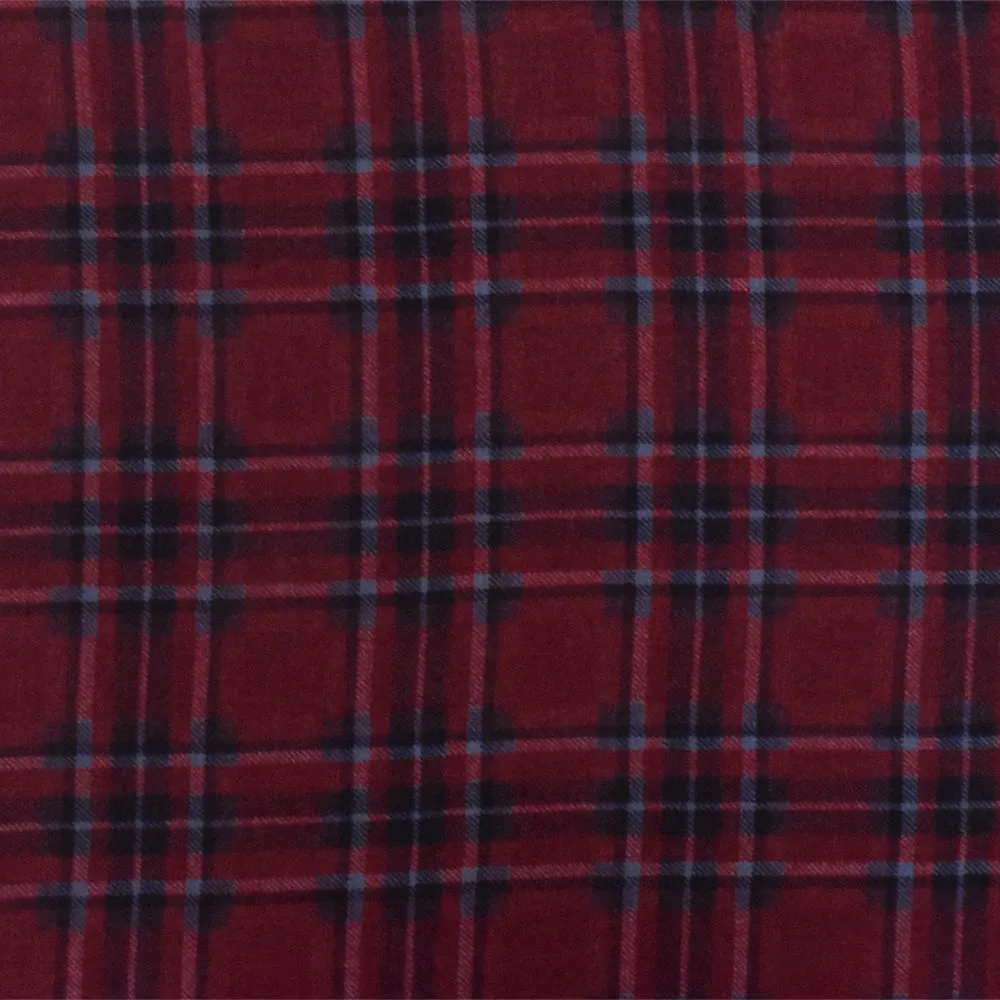 Dark Red-Black-Gray Plaid Poly Chiffon-Like Twill Woven Fabric
