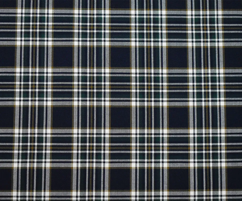 Deep Navy-Green-Multi Wool Polyester Plaid Shirting Woven Fabric