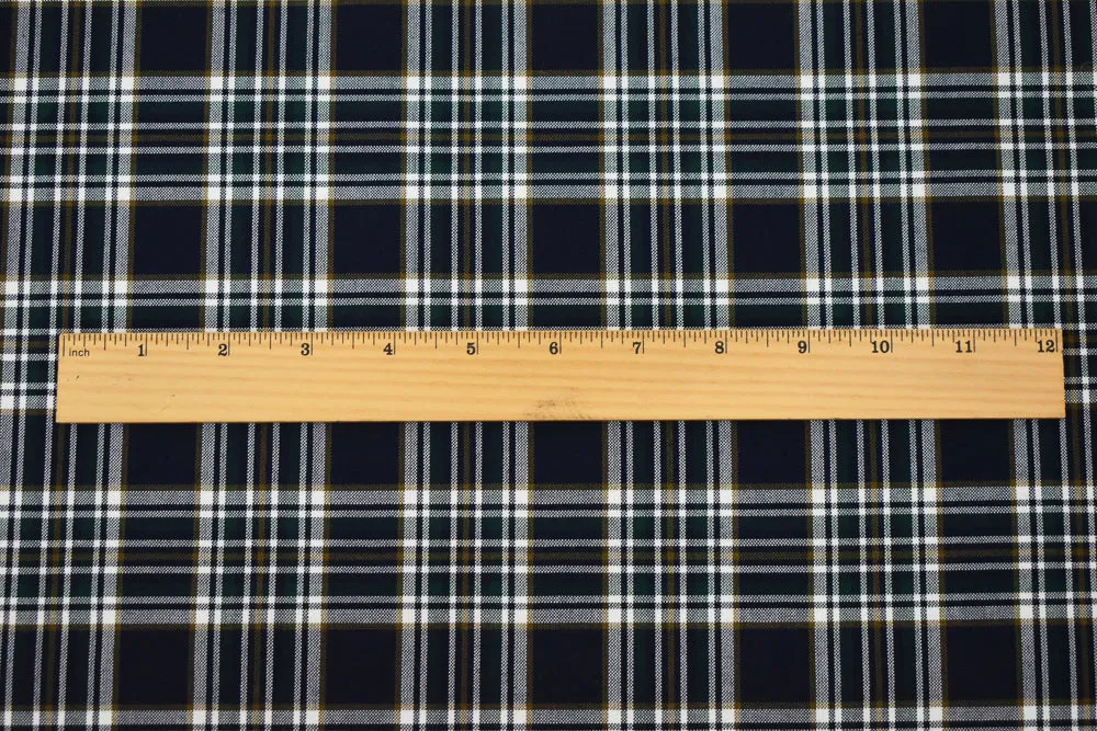 Deep Navy-Green-Multi Wool Polyester Plaid Shirting Woven Fabric