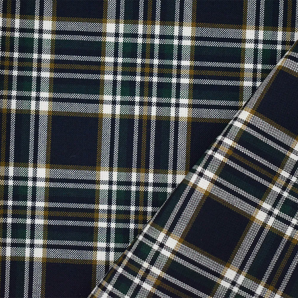 Deep Navy-Green-Multi Wool Polyester Plaid Shirting Woven Fabric
