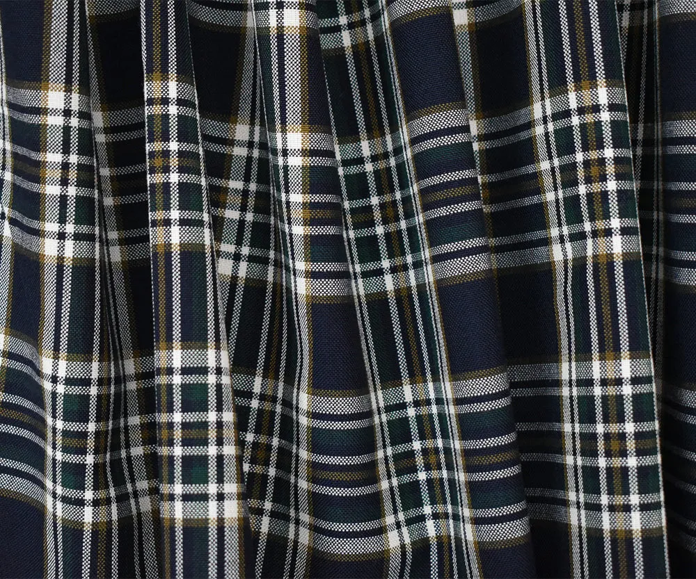 Deep Navy-Green-Multi Wool Polyester Plaid Shirting Woven Fabric