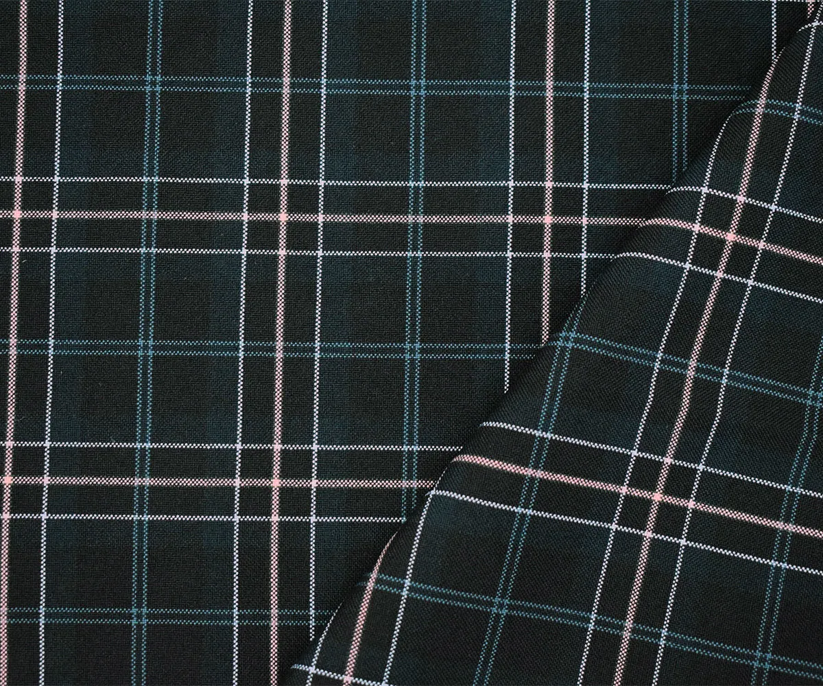 Deep Navy-Pink Poly Plaid Shirting Woven Fabric