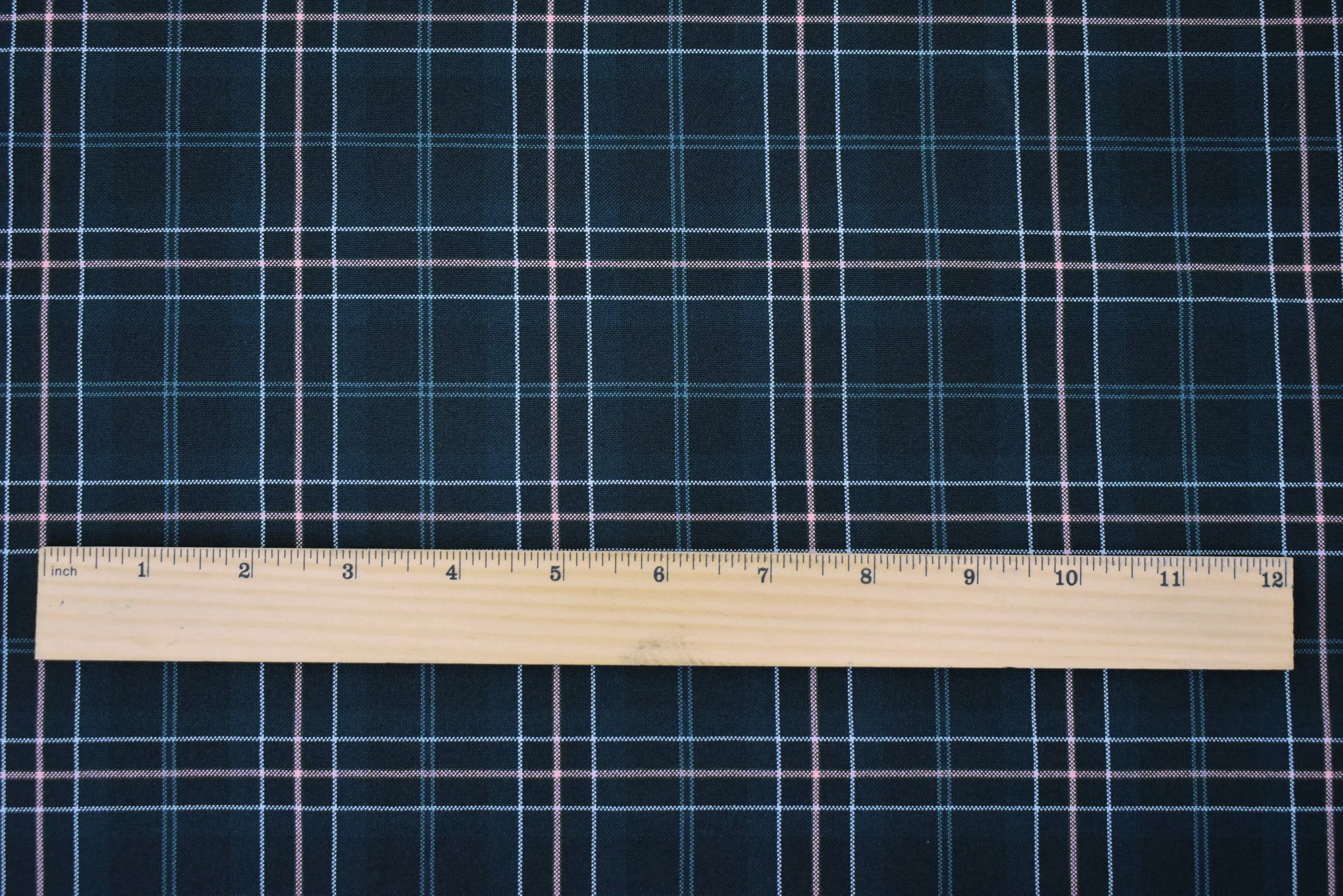 Deep Navy-Pink Poly Plaid Shirting Woven Fabric