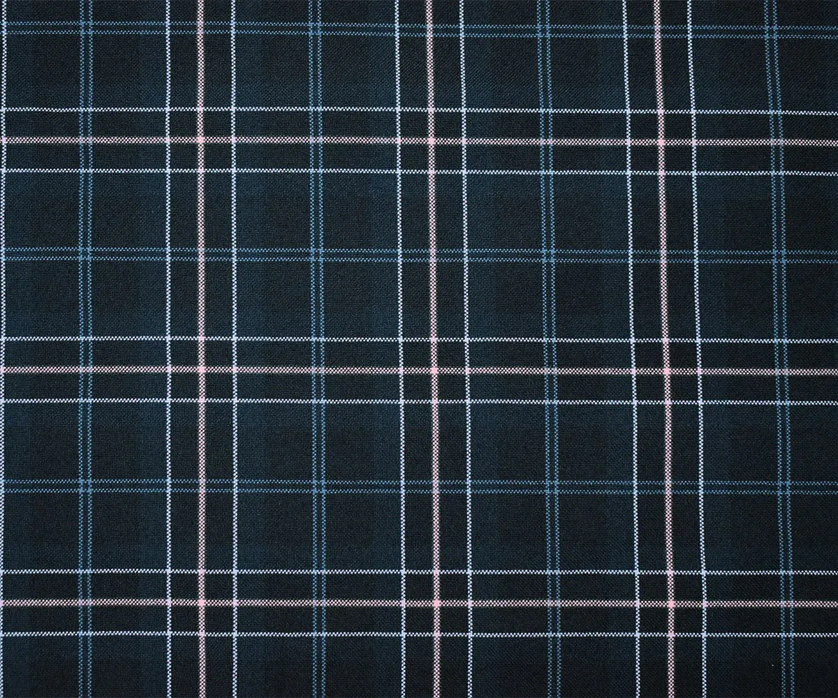 Deep Navy-Pink Poly Plaid Shirting Woven Fabric