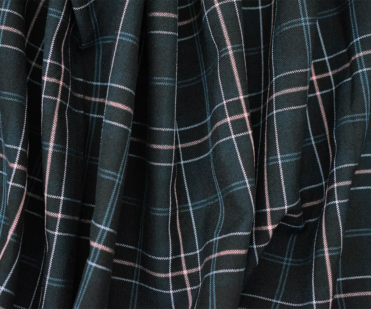 Deep Navy-Pink Poly Plaid Shirting Woven Fabric