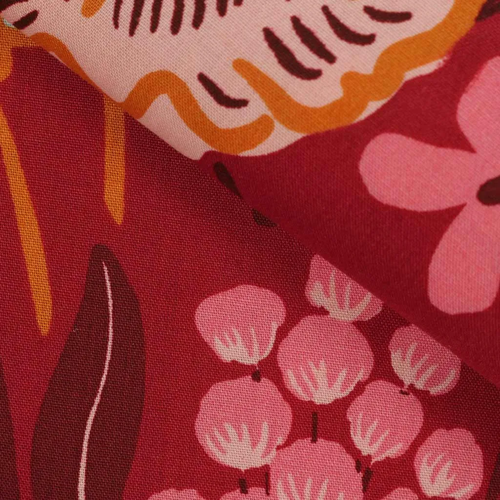 Fine Poplin - Bordeaux Fresh Flowers Cotton Woven Fabric by Nerida Hansen Sample
