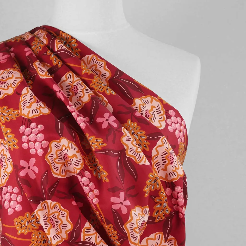 Fine Poplin - Bordeaux Fresh Flowers Cotton Woven Fabric by Nerida Hansen Sample