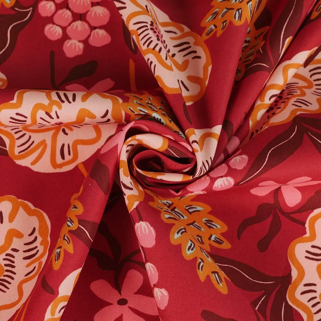 Fine Poplin - Bordeaux Fresh Flowers Cotton Woven Fabric by Nerida Hansen Sample