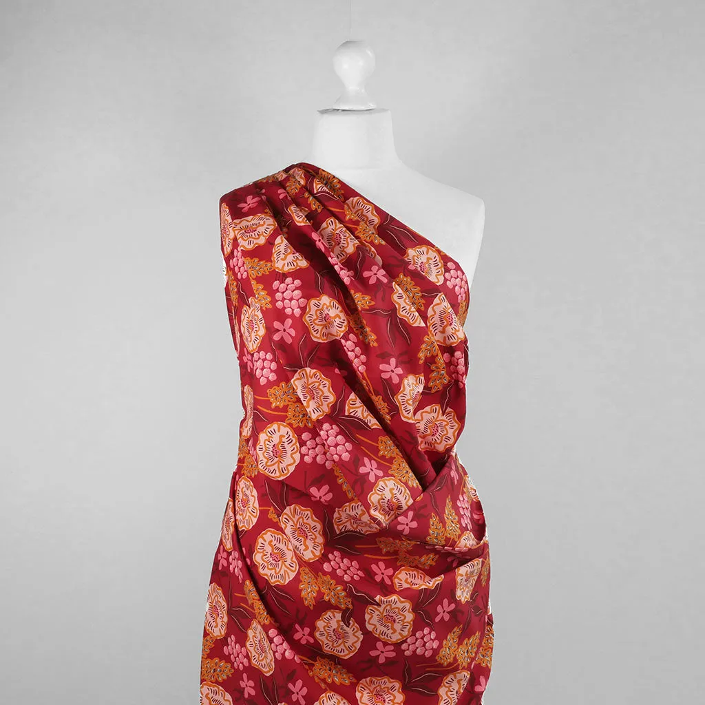 Fine Poplin - Bordeaux Fresh Flowers Cotton Woven Fabric by Nerida Hansen Sample