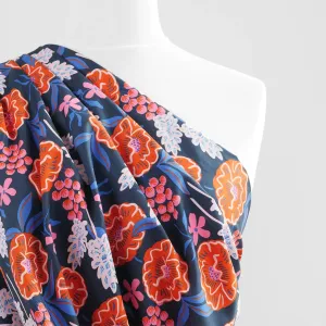 Fine Poplin - Navy Fresh Flowers Cotton Woven Fabric by Nerida Hansen Sample