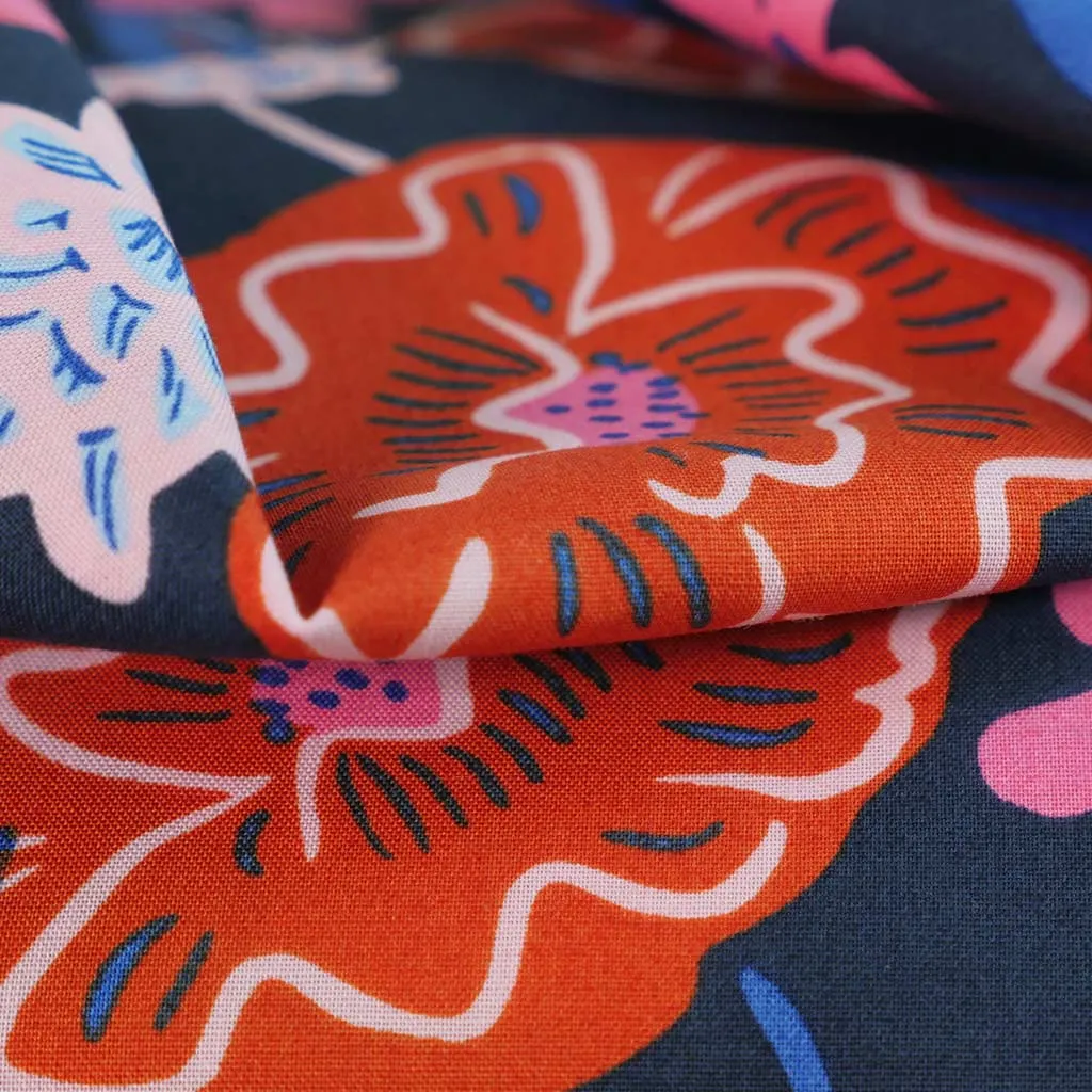 Fine Poplin - Navy Fresh Flowers Cotton Woven Fabric by Nerida Hansen Sample