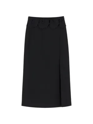 Floral Appliqué Silk Skirt