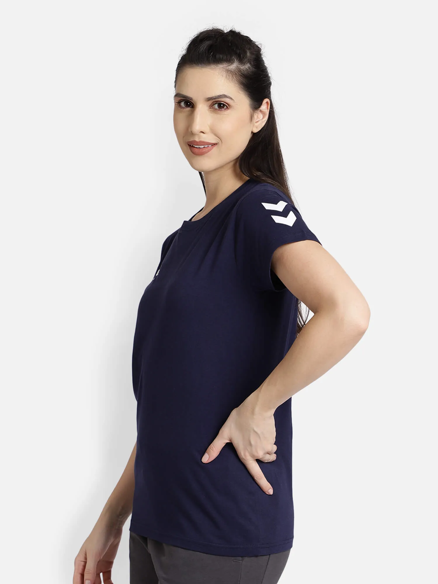 Go Cotton Round Neck Cotton Rich Half Sleeve Solid Regular fit Cottonpoly T-shirt for Women Comfortable soft Breathable Fabric Stretchable for Everyday Use Ideal for Casualwear