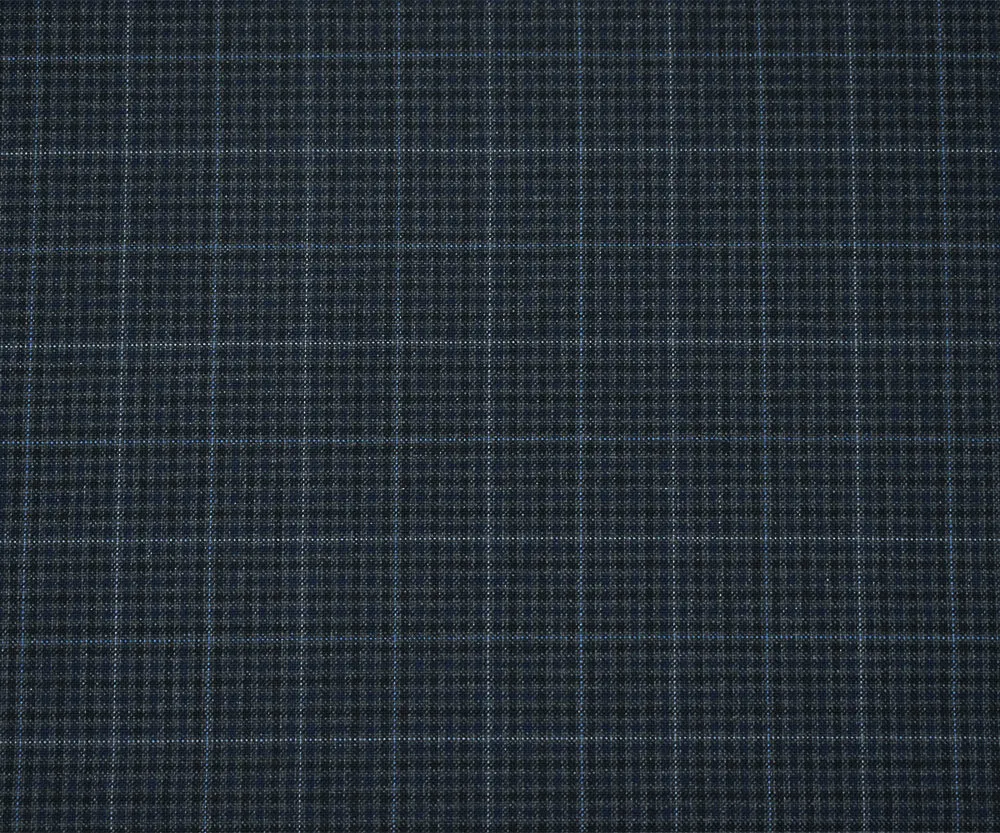Gray-Black-Blue Poly-Wool Gingham Plaid Woven Shirting Fabric