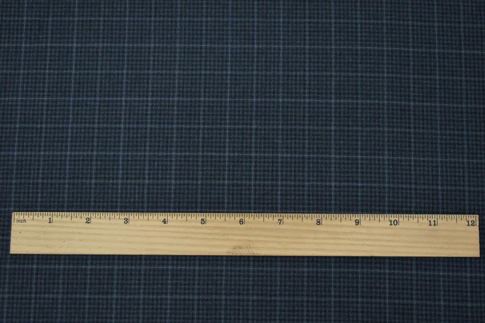 Gray-Black-Blue Poly-Wool Gingham Plaid Woven Shirting Fabric