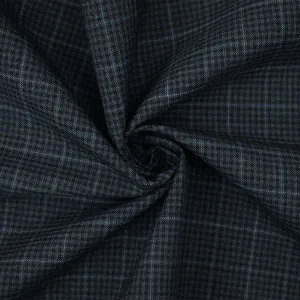 Gray-Black-Blue Poly-Wool Gingham Plaid Woven Shirting Fabric