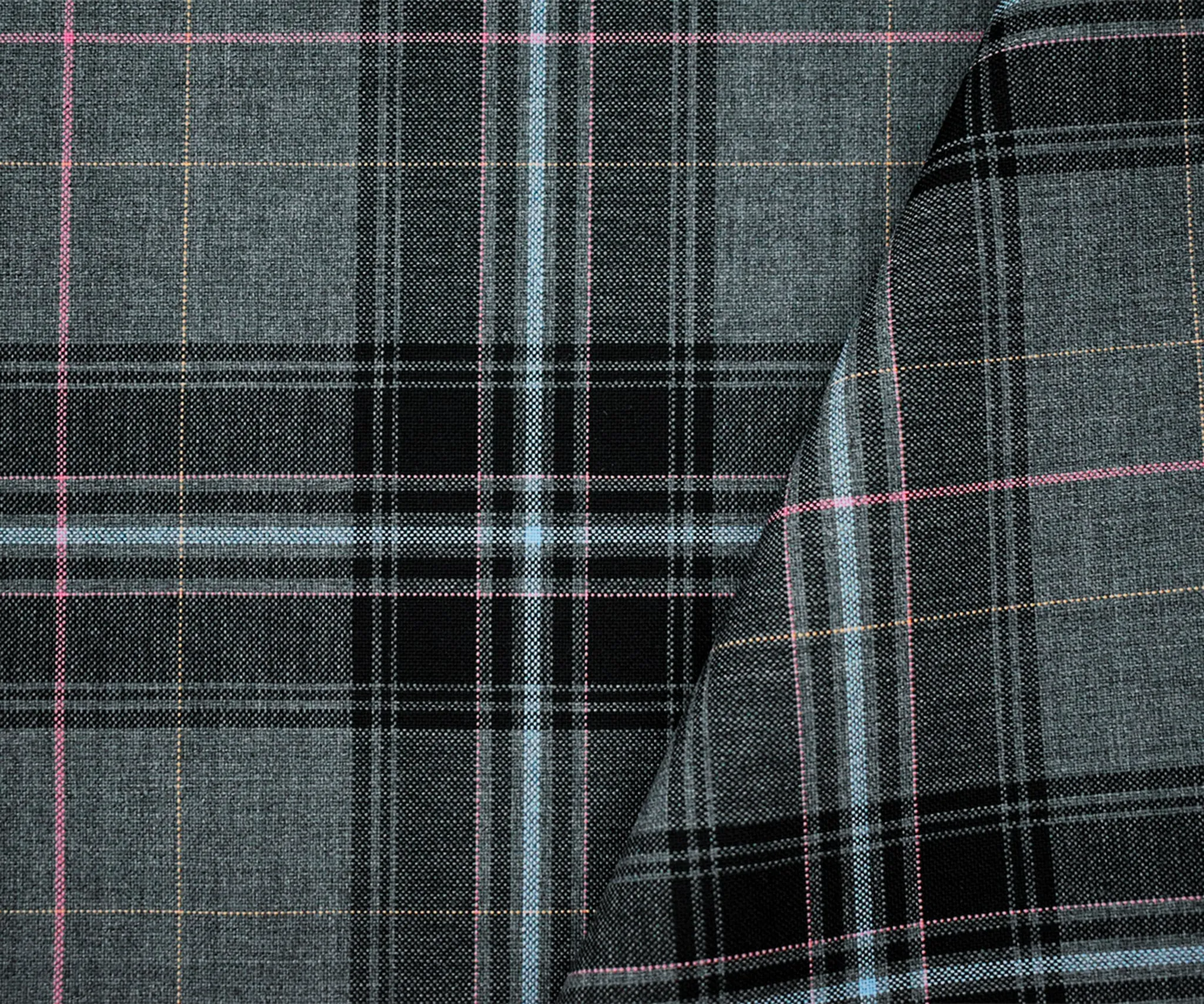 Gray-Pink-Multi Wool-Poly Plaid Shirting Woven Fabric
