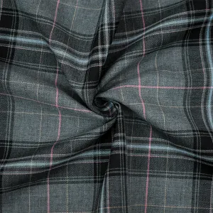 Gray-Pink-Multi Wool-Poly Plaid Shirting Woven Fabric