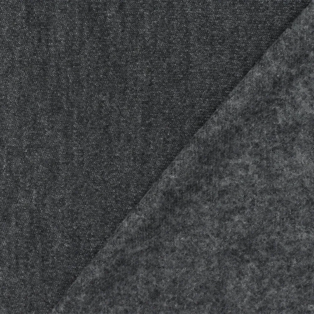 Gray Texture Stretch Poly Blend Brushed Back Jersey Knit Fabric