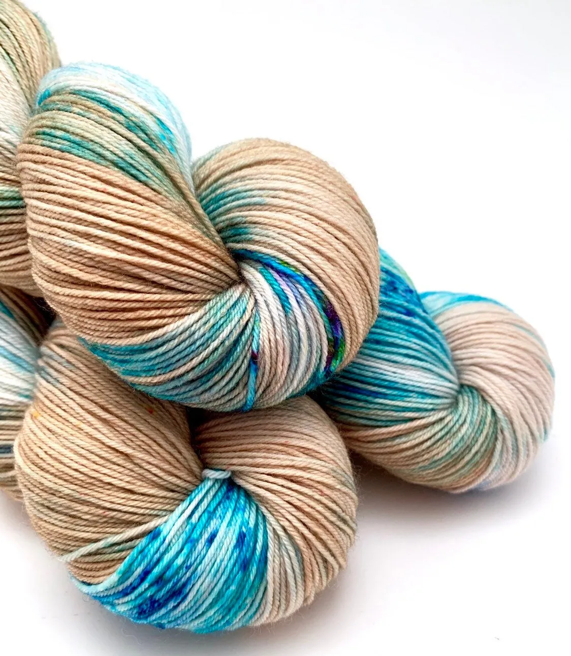 Hand Dyed Yarn "Glacial" Turquoise Teal Violet Blue Brown Tan Caramel Speckled Merino Nylon DK Superwash 248yds 100g