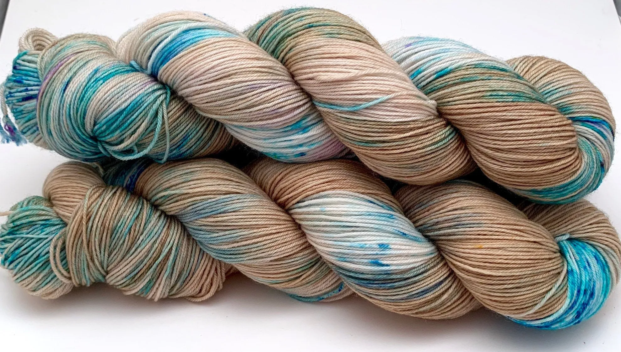Hand Dyed Yarn "Glacial" Turquoise Teal Violet Blue Brown Tan Caramel Speckled Merino Nylon DK Superwash 248yds 100g