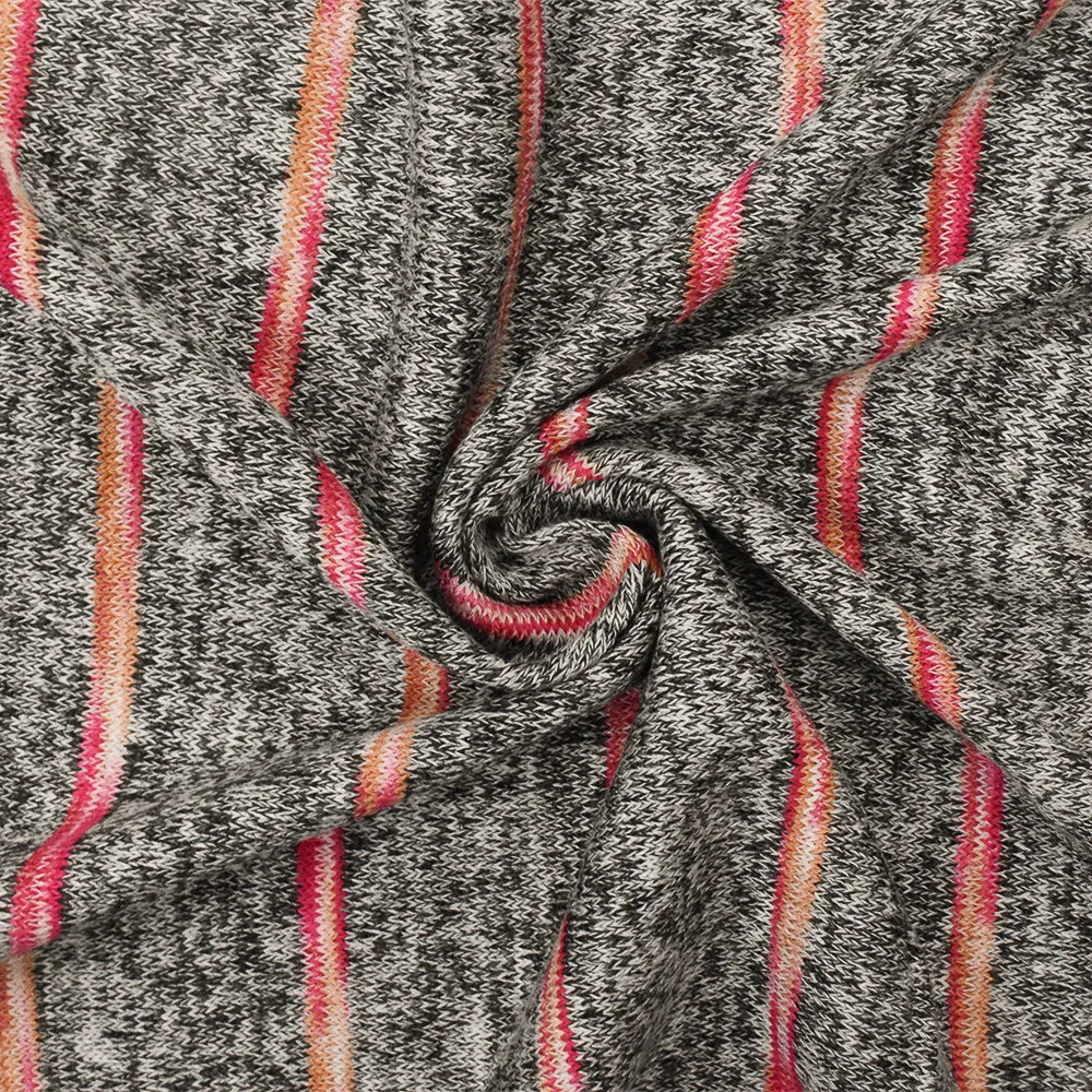 Hot Pink-Black-Multi Stripe Texture Stretch Jersey Knit Fabric