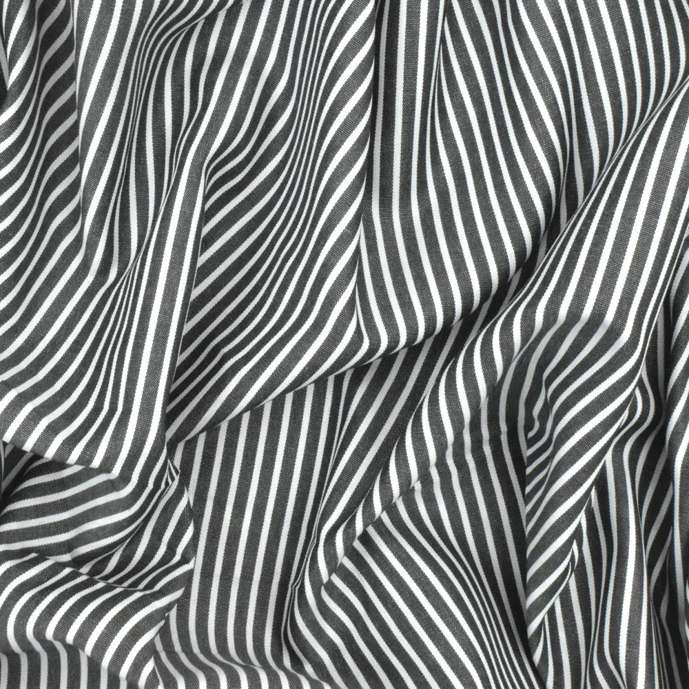 Intense White-Black Stripe Polyester Shirting Woven Fabric