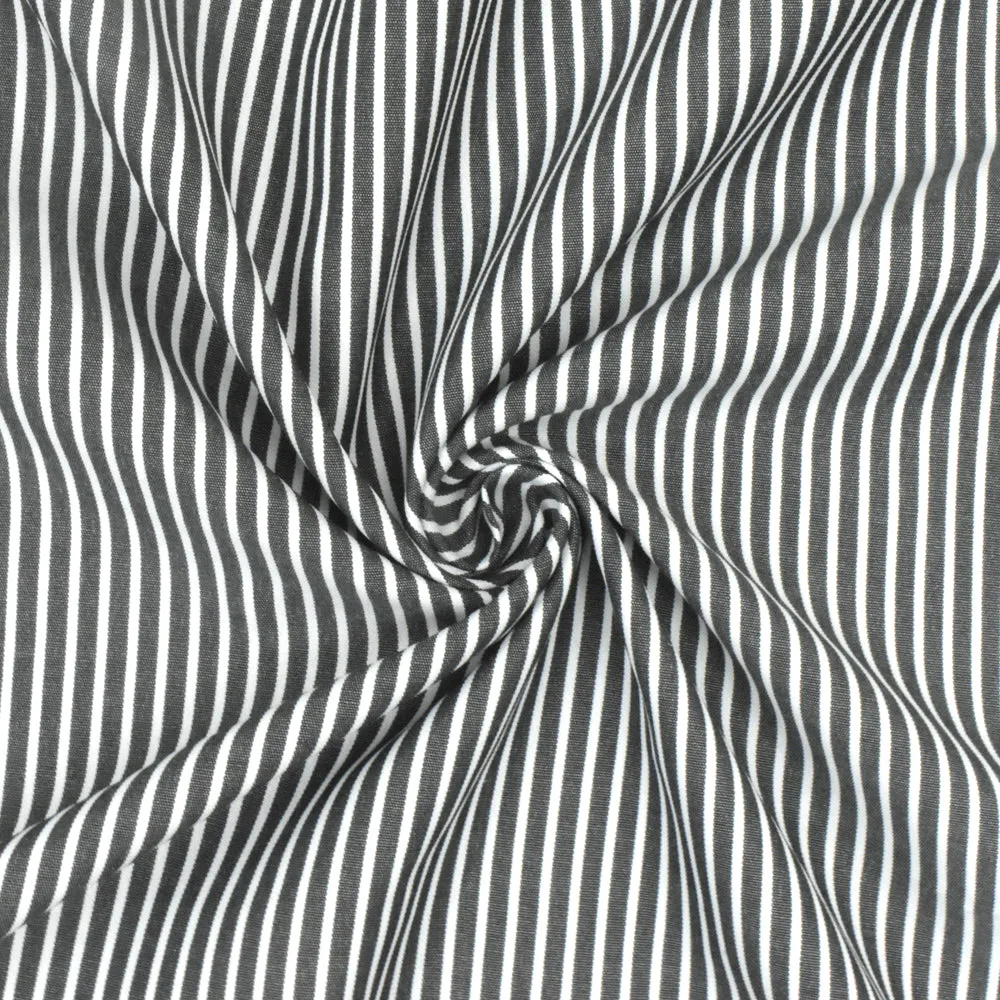 Intense White-Black Stripe Polyester Shirting Woven Fabric