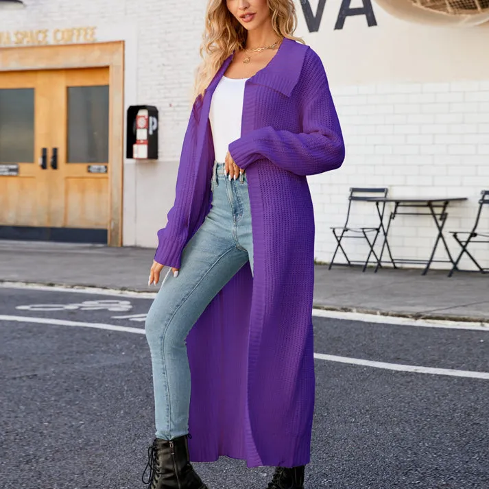 Lapel Long Sweater Knitted Cardigan Jacket Wholesale Womens Clothing N3823110200045