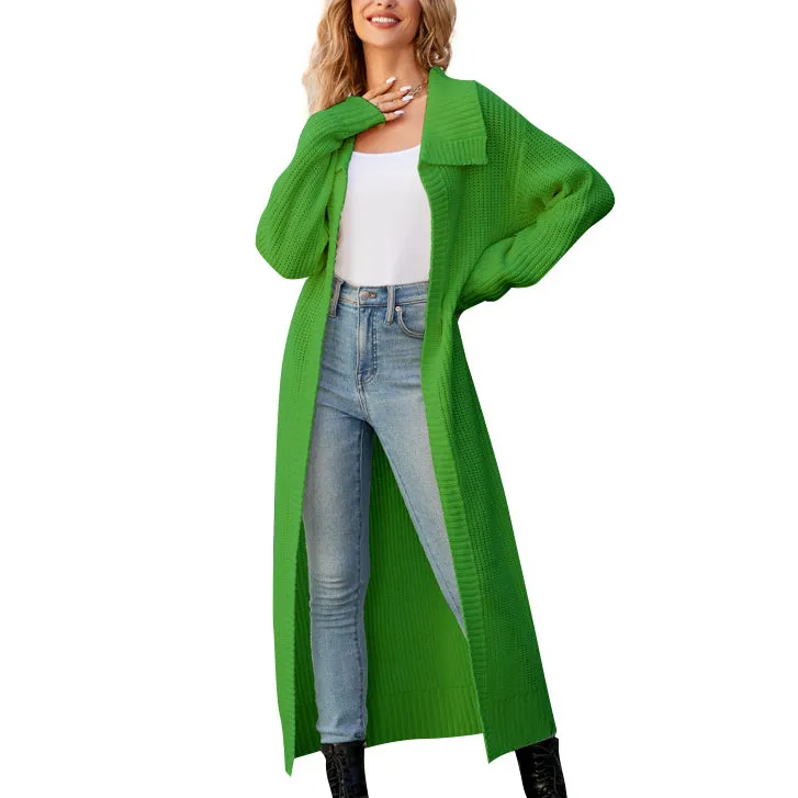 Lapel Long Sweater Knitted Cardigan Jacket Wholesale Womens Clothing N3823110200045