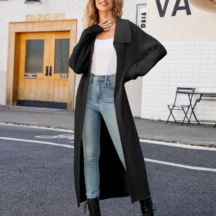 Lapel Long Sweater Knitted Cardigan Jacket Wholesale Womens Clothing N3823110200045