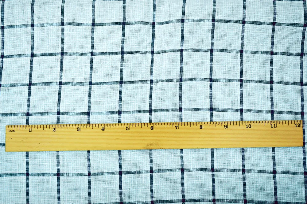 Light Blue-Blue-White Spence Bryson Check Grid Irish Linen Woven Fabric