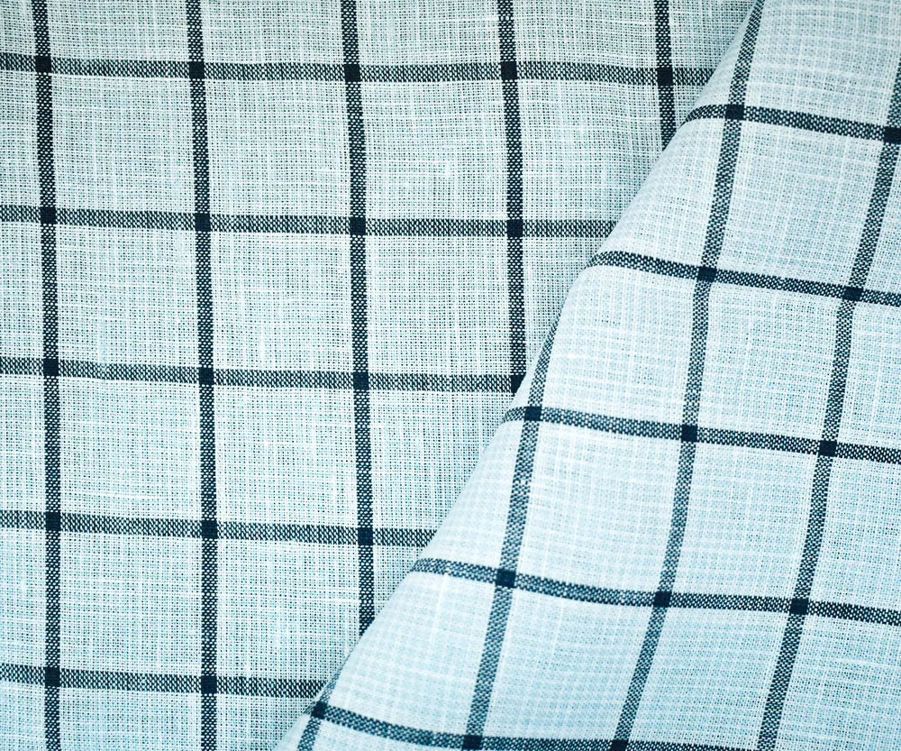 Light Blue-Blue-White Spence Bryson Check Grid Irish Linen Woven Fabric