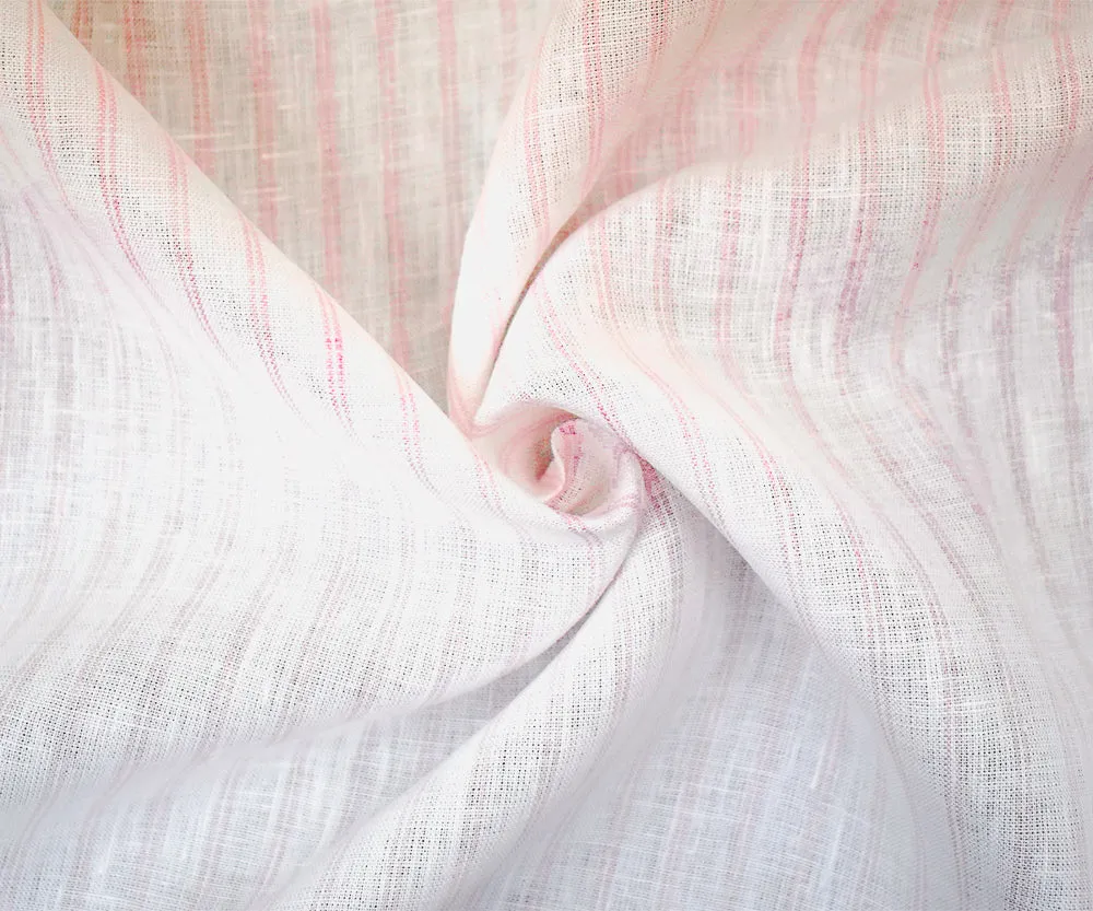 Light Pink-White Spence Bryson Stripe Irish Linen Slub Woven Fabric